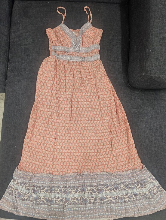 Japna Dresses & Skirts - "Japna Boho Orange Blue Floral Rayon Tiered Maxi Sundress Size S"